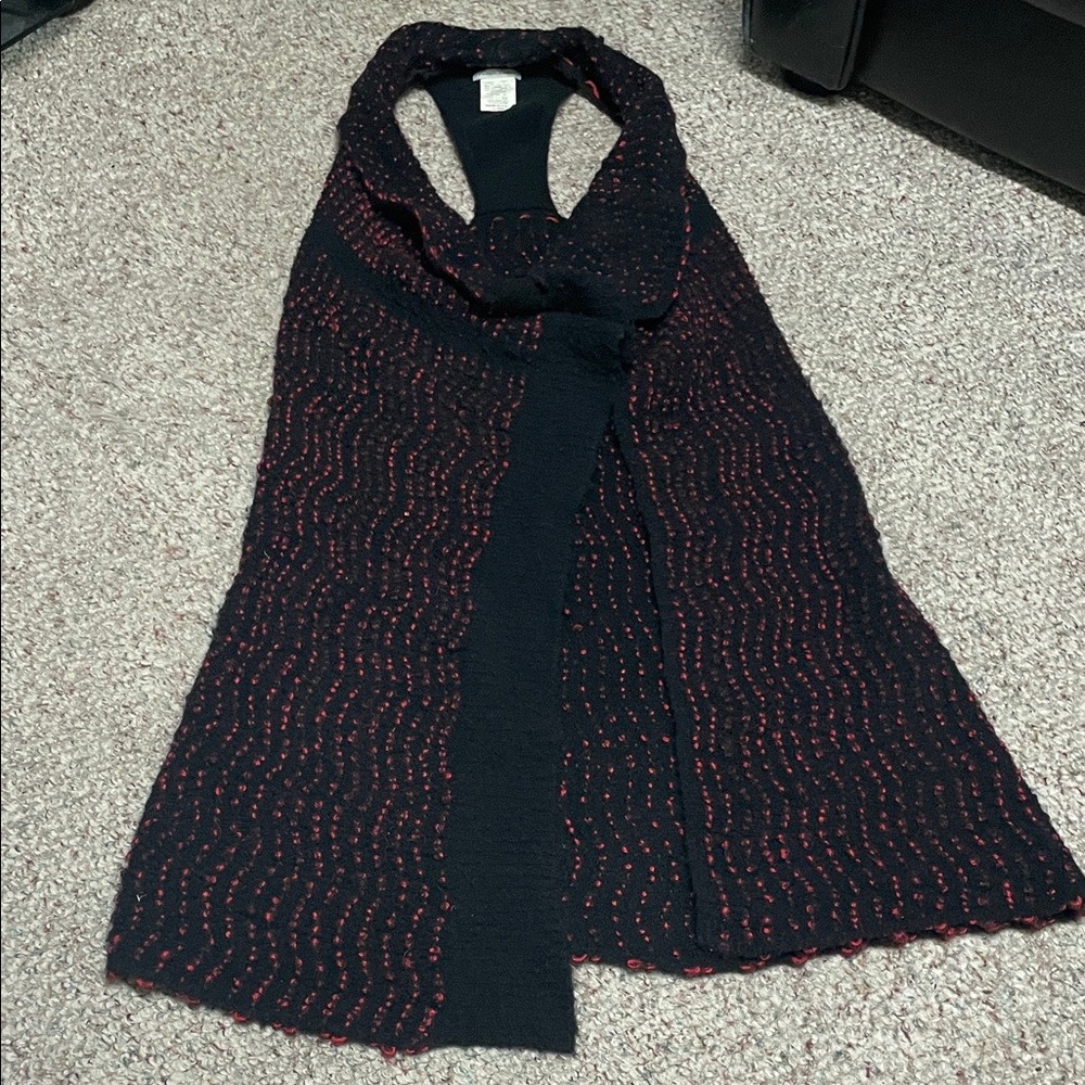 Sara pacini extra long Black and Red Knit vest with oversized safety pin fasten